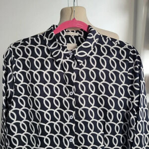 BUY-AS IT - Chico’s Circle Black/White Floral Pattern Blazer (Size: 1 - Small)